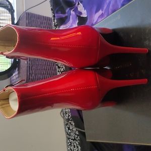 Red leather ankle boots